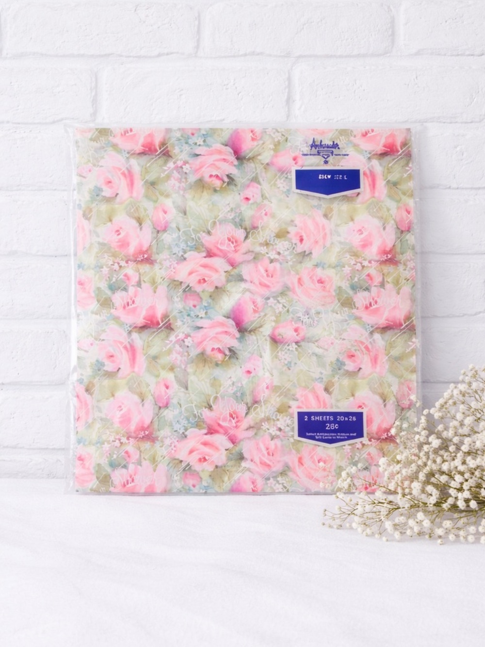 Vintage New Old Stock Hallmark Pink Floral For Your  Shower Gift Wrap Sheets